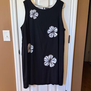 Nina Leonard Black Dress with White Floral Design